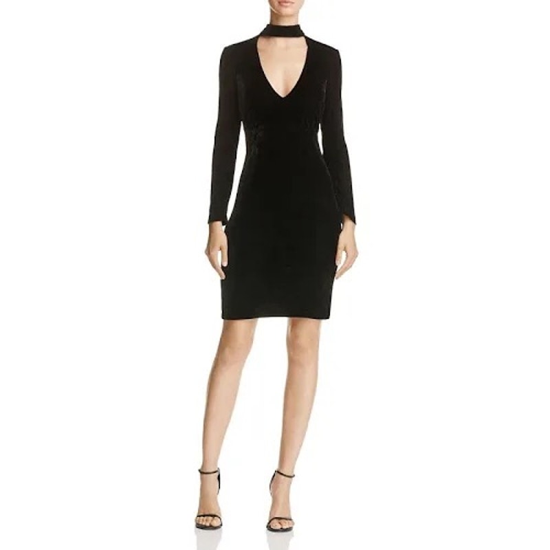 Bardot Black Velvet Kira Long Sleeve Choker Mini Dress Size 8 New